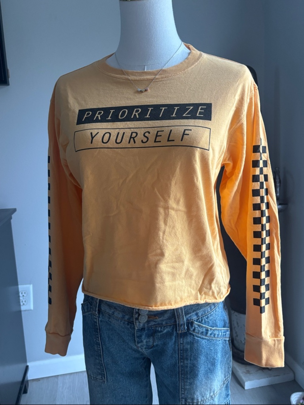 Mighty Fine Yellow Long Sleeve Tee with Black Print